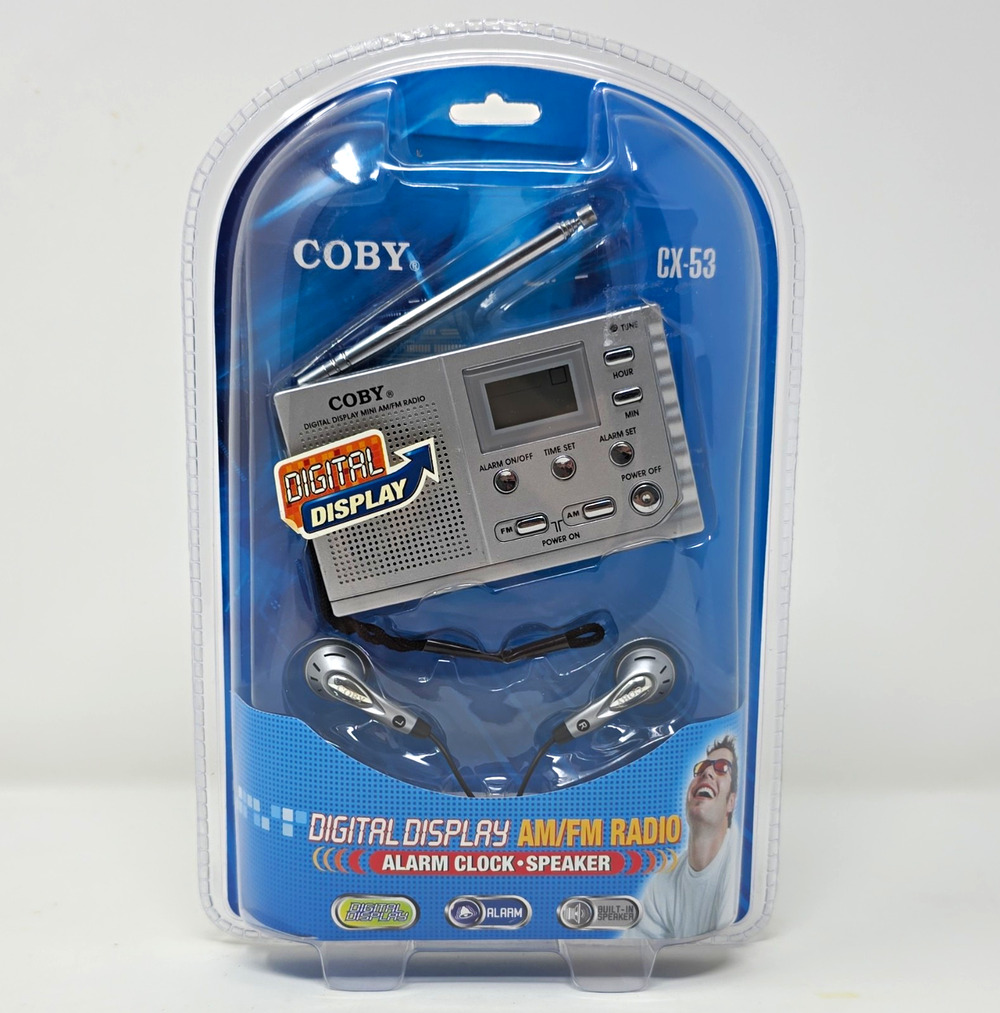 Coby CX-53 Silver Portable AM/FM Alarm Clock Radio w/ Digital Display Speaker